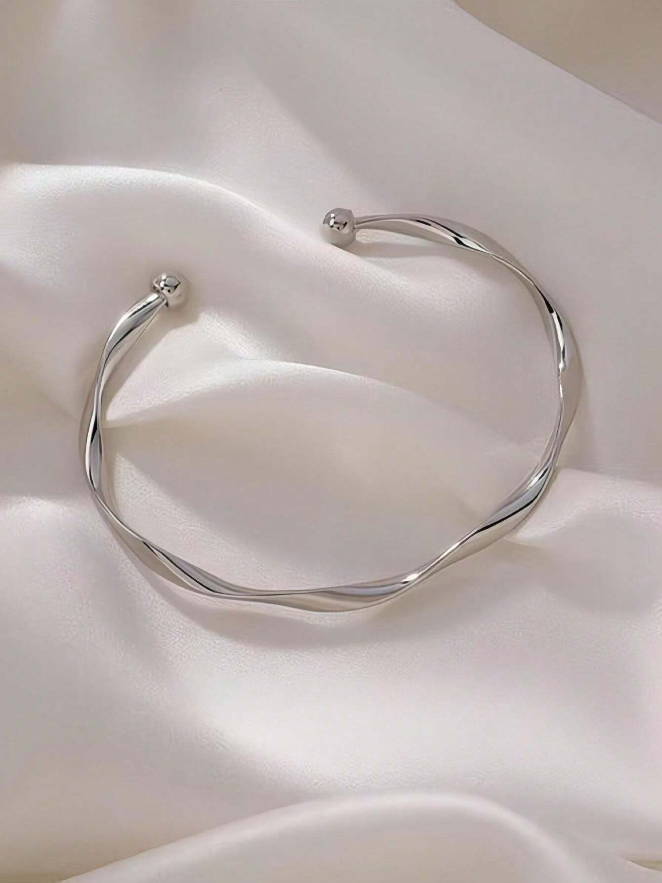 1Pc Fashionable Simple Wave Design Open Bangle Bracelet, Suitable for Women Daily Wear, Festival, Party