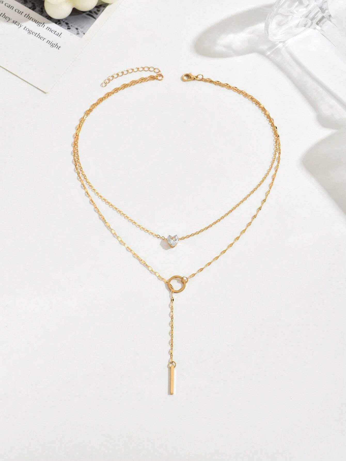 1Pc Gold Y-Shaped Design Layered Necklace, Details Decorated with Rhinestones & Faux Pearl, Suitable for Daily Wear by Women, Friendship Gifts, Banquet Parties(Handmade Chain Cut to Size, Variable Number of Pearls, Variable Size of Rhinestones)
