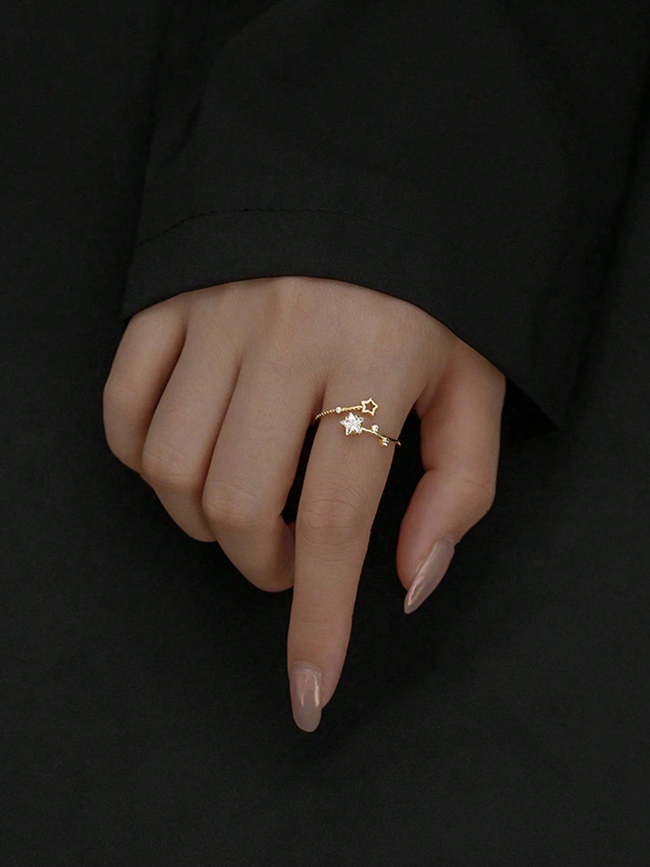 Rhinestone Star Decor Cuff Ring