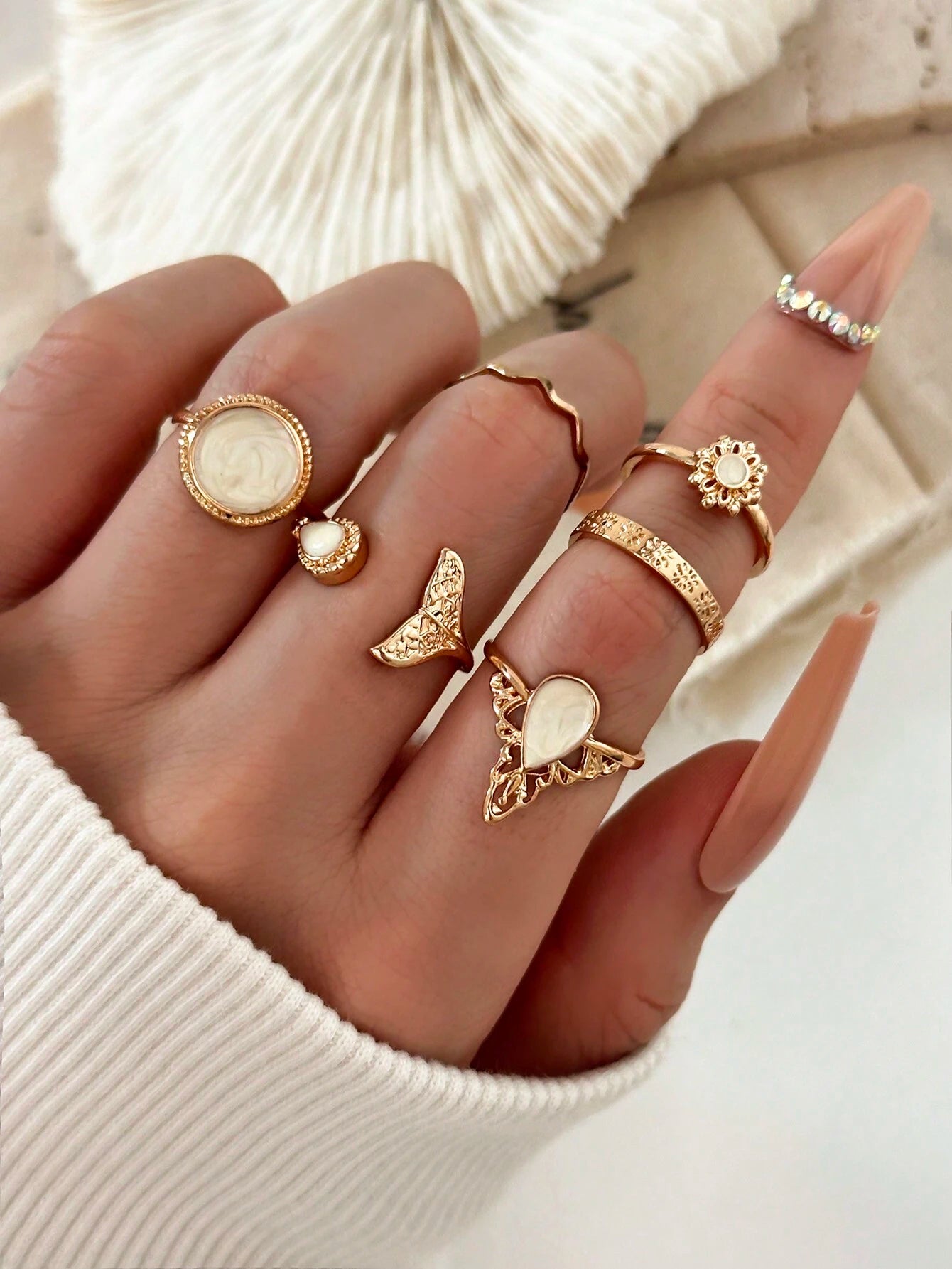 21Pcs Luxury Rhinestone & Faux Pearl Heart, Butterfly Design Ring Set, Suitable for Daily Wear Valentines