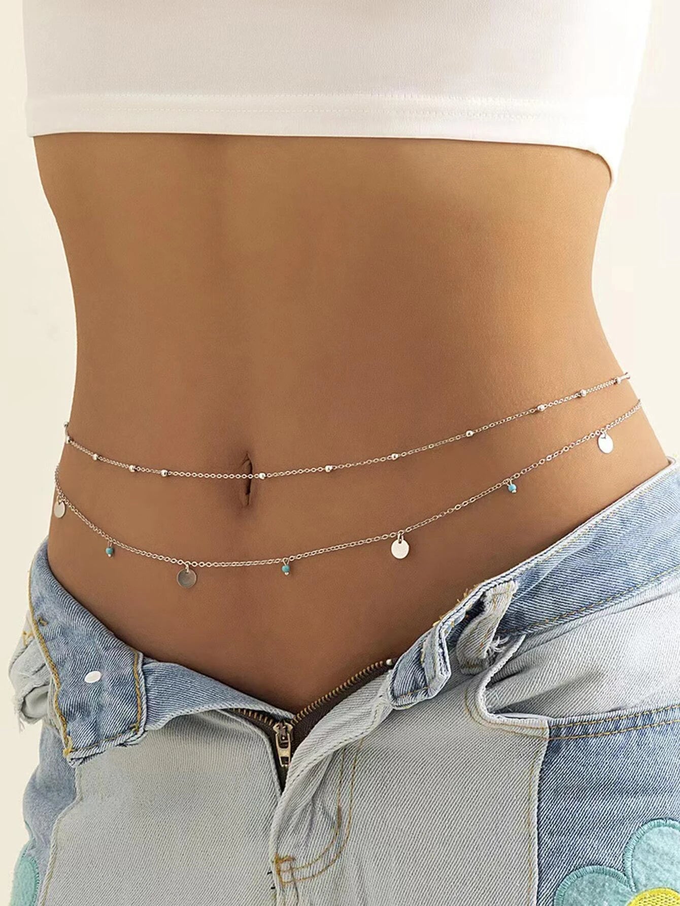 2Pcs/Set Random Quantity Faux Turquoise Disc Pendant Waist Chain, Resort Style