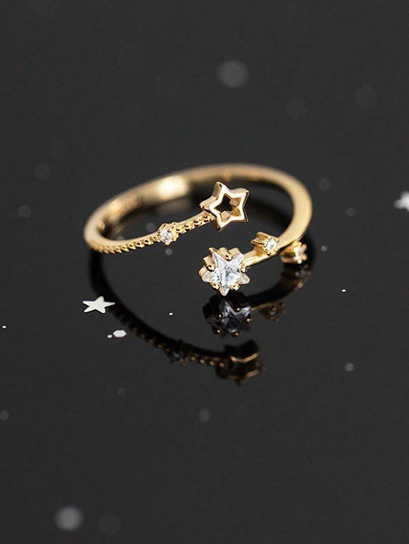Rhinestone Star Decor Cuff Ring