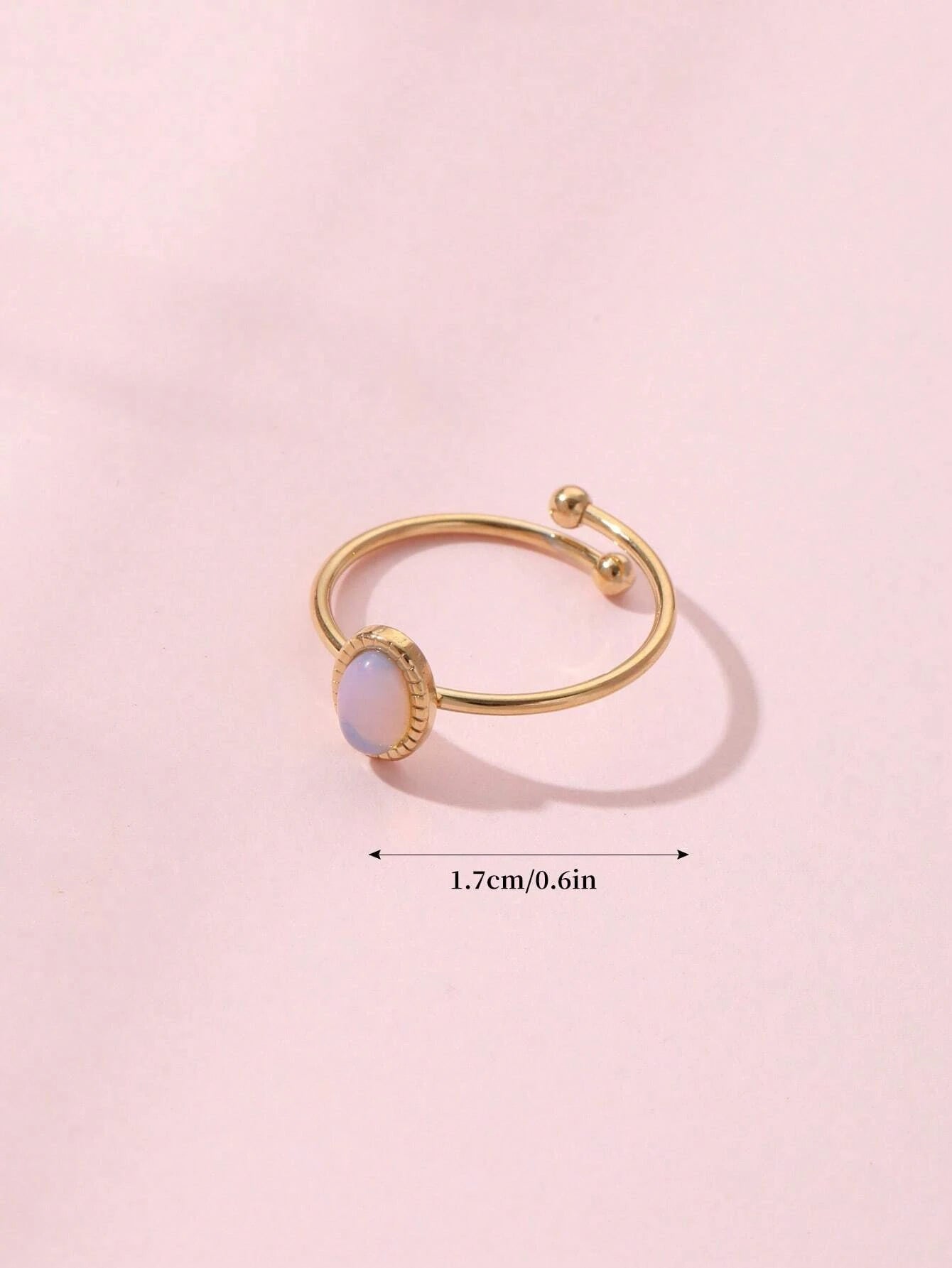 1Pc Fashionable 14K Gold Plated Stainless Steel Baroque Style Ring with Dopamine & Natural Stone Decoration, Adjustable Size, Suitable for Women'S Daily Wear, Gifts