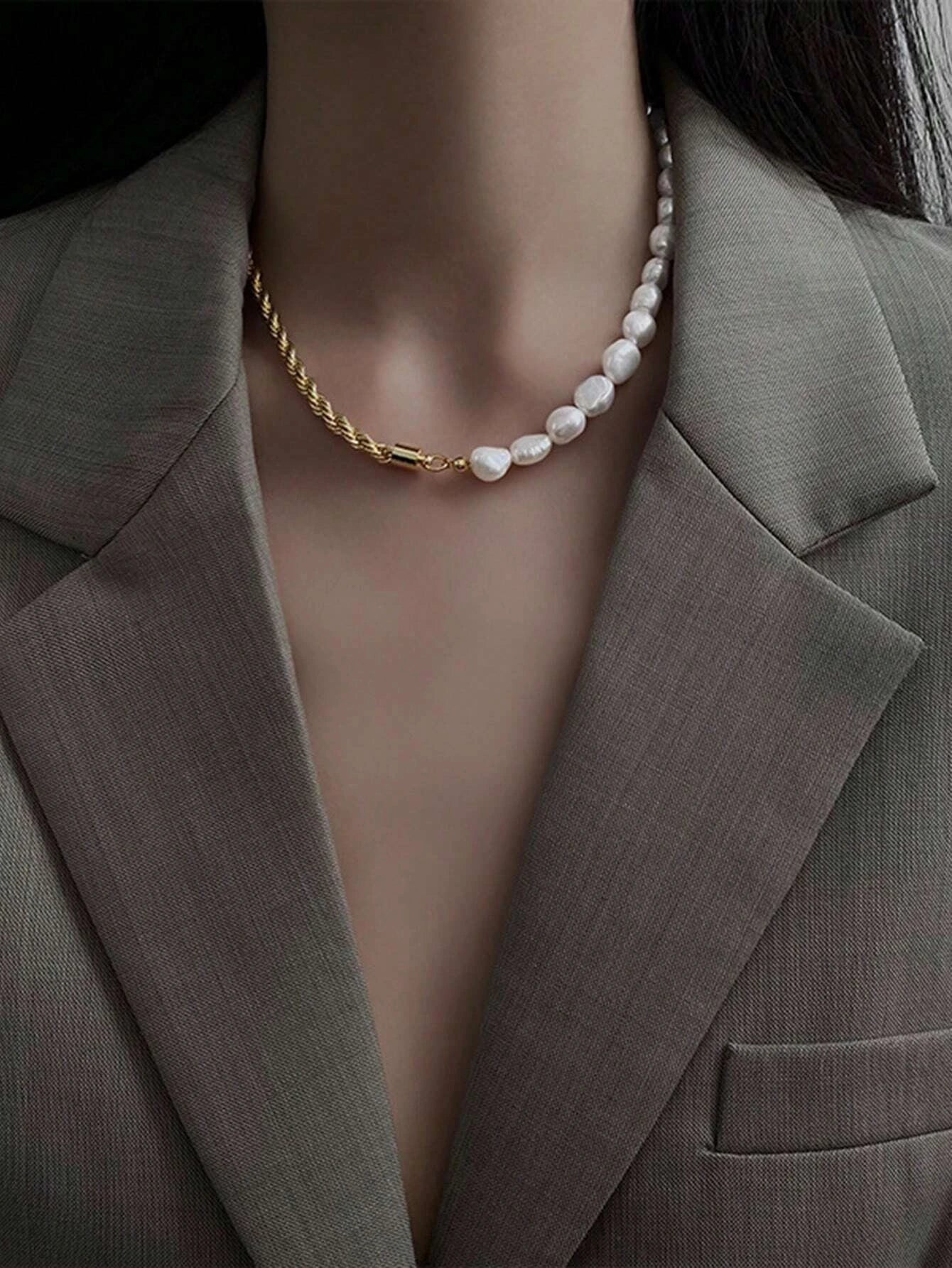1Pc Fashionable Faux Pearl Decor Necklace for Women for Daily Decoration