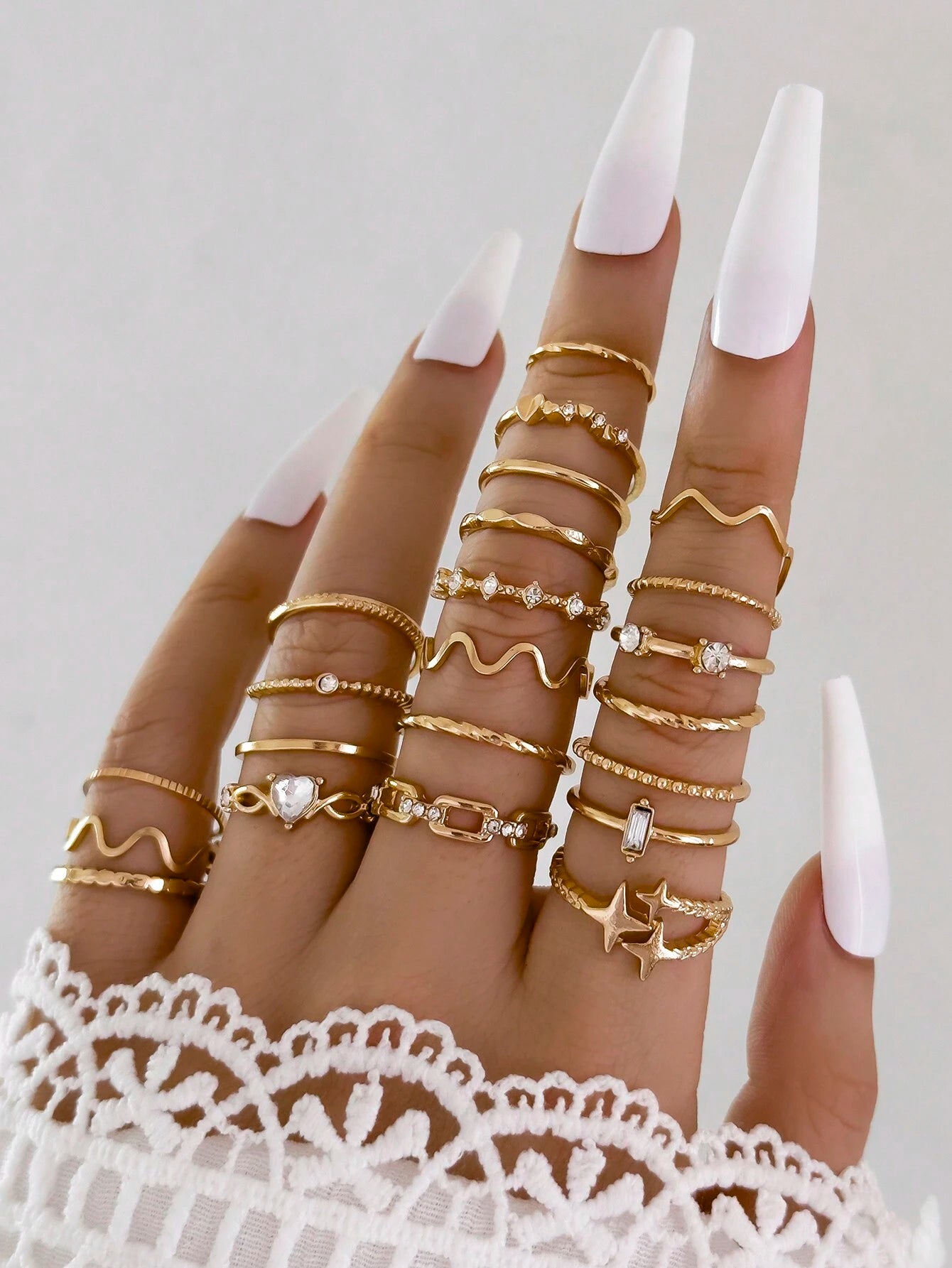 21Pcs Luxury Rhinestone & Faux Pearl Heart, Butterfly Design Ring Set, Suitable for Daily Wear Valentines