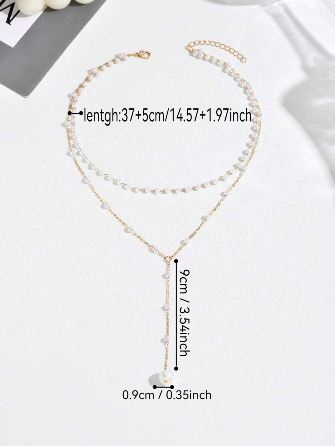 1Pc Gold Y-Shaped Design Layered Necklace, Details Decorated with Rhinestones & Faux Pearl, Suitable for Daily Wear by Women, Friendship Gifts, Banquet Parties(Handmade Chain Cut to Size, Variable Number of Pearls, Variable Size of Rhinestones)