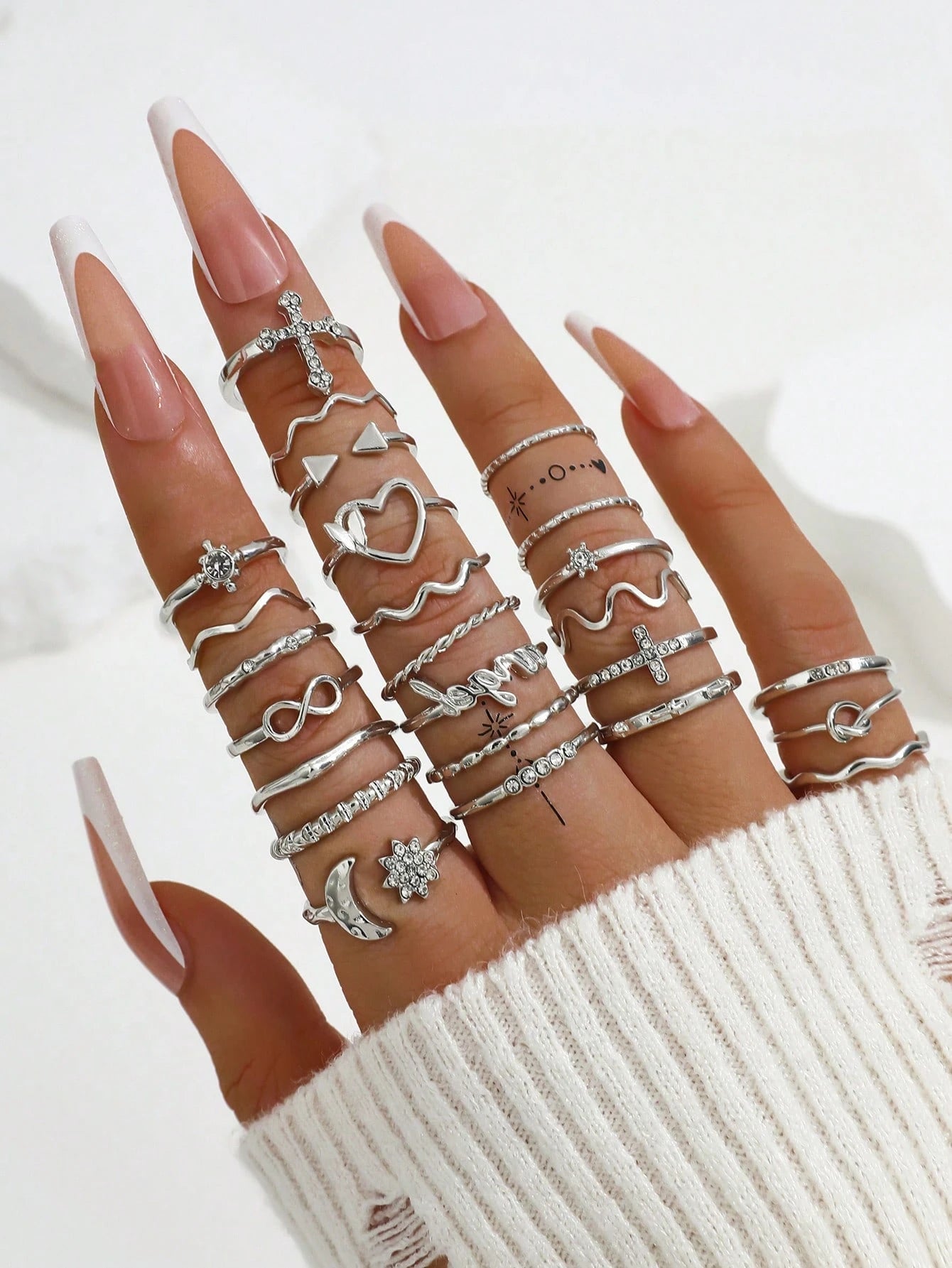 21Pcs Luxury Rhinestone & Faux Pearl Heart, Butterfly Design Ring Set, Suitable for Daily Wear Valentines