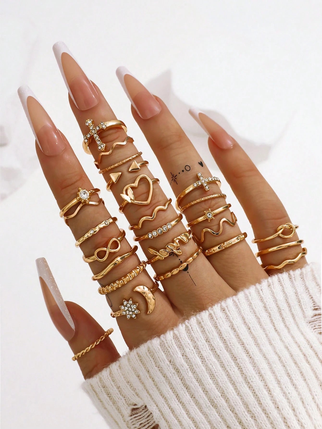 21Pcs Luxury Rhinestone & Faux Pearl Heart, Butterfly Design Ring Set, Suitable for Daily Wear Valentines