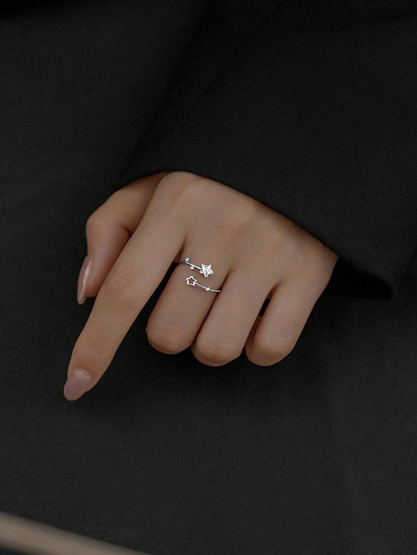 Rhinestone Star Decor Cuff Ring