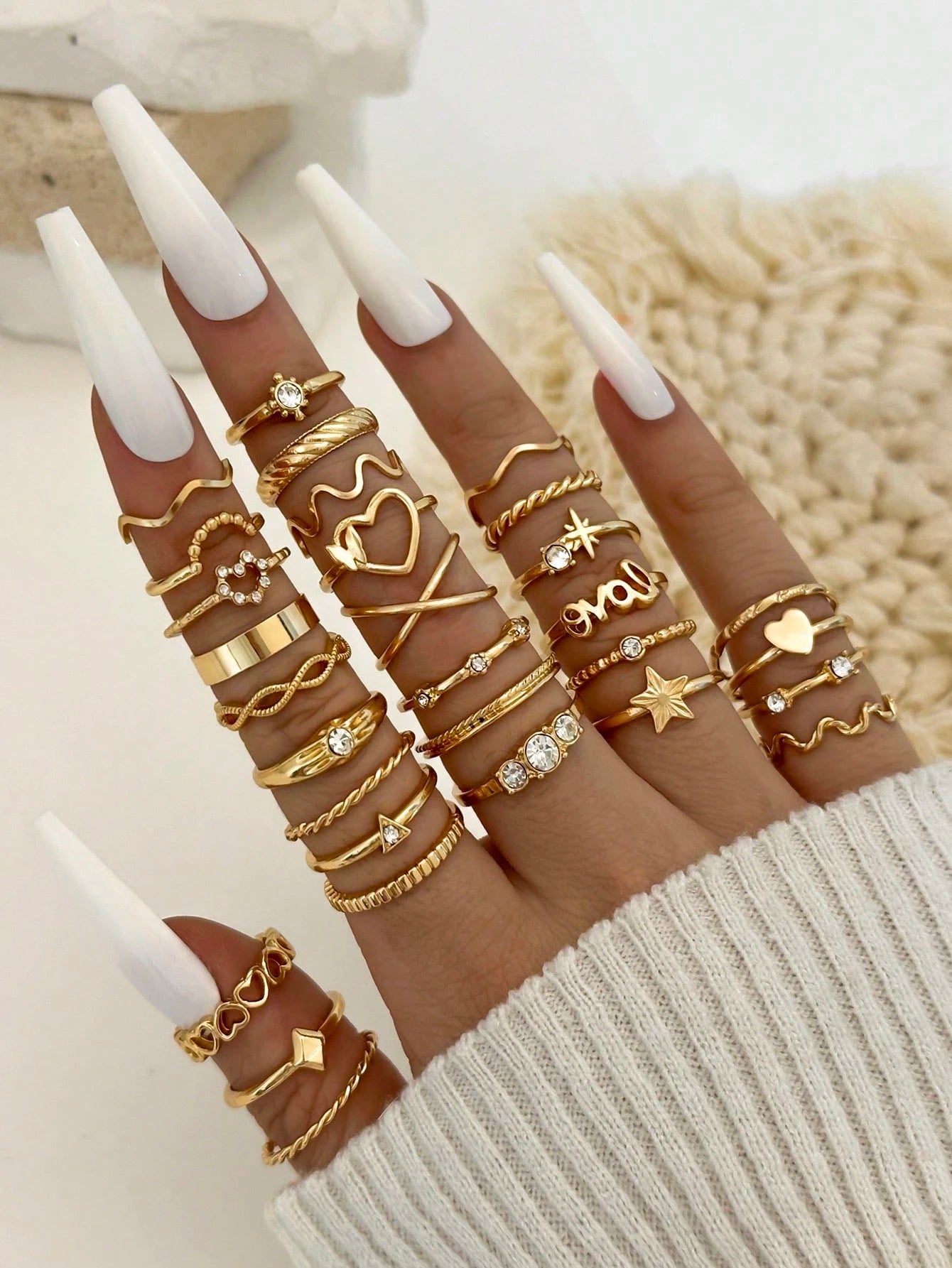 21Pcs Luxury Rhinestone & Faux Pearl Heart, Butterfly Design Ring Set, Suitable for Daily Wear Valentines