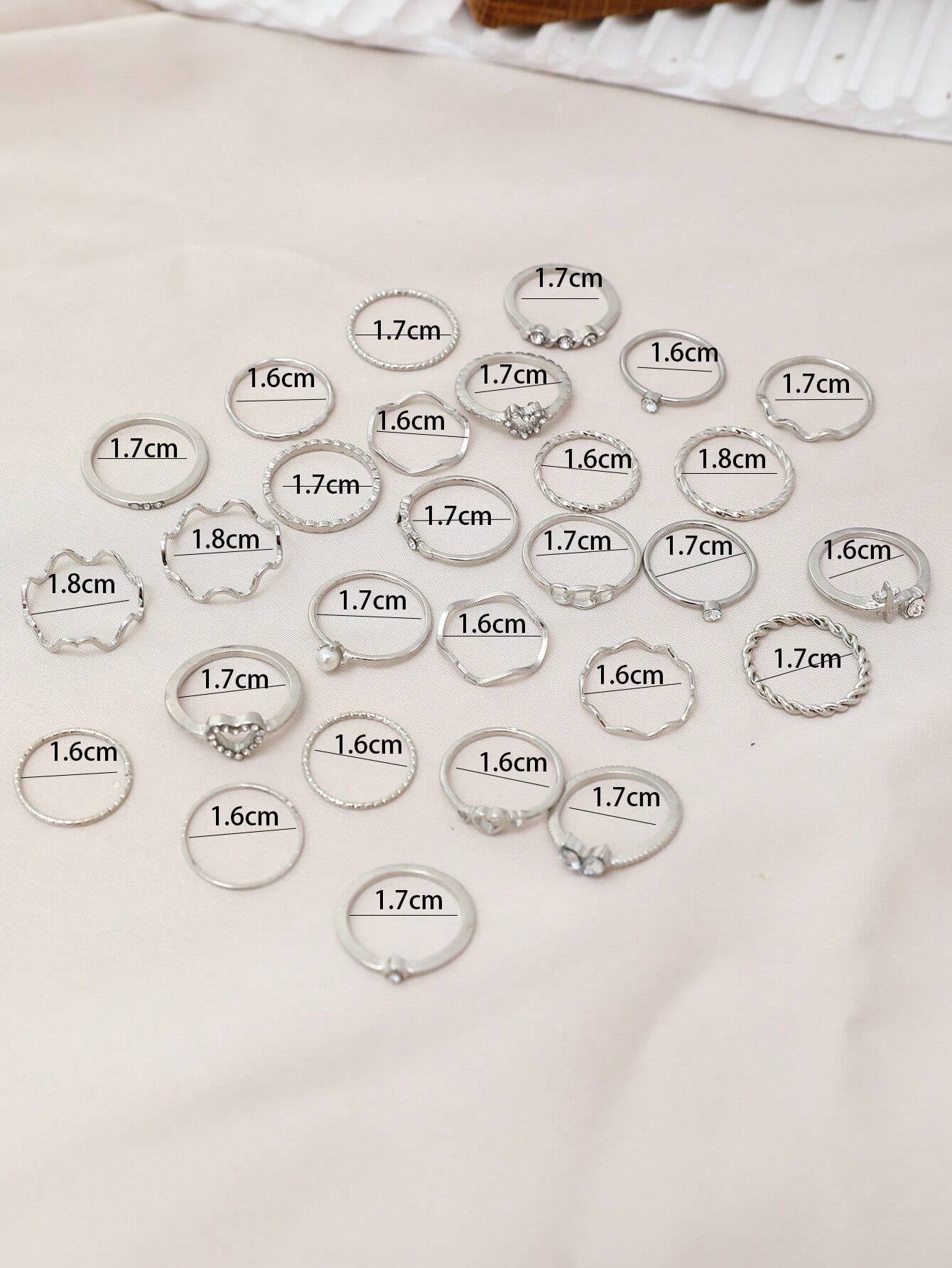 21Pcs Luxury Rhinestone & Faux Pearl Heart, Butterfly Design Ring Set, Suitable for Daily Wear Valentines