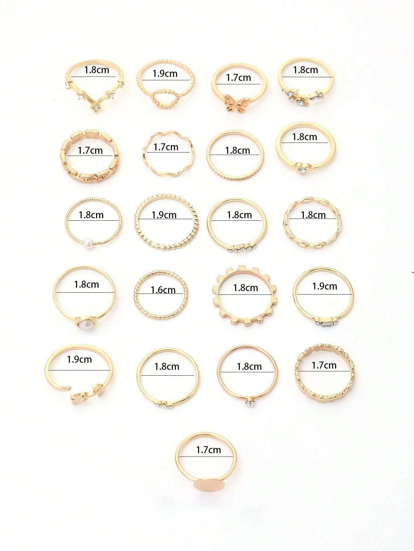 21Pcs Luxury Rhinestone & Faux Pearl Heart, Butterfly Design Ring Set, Suitable for Daily Wear Valentines