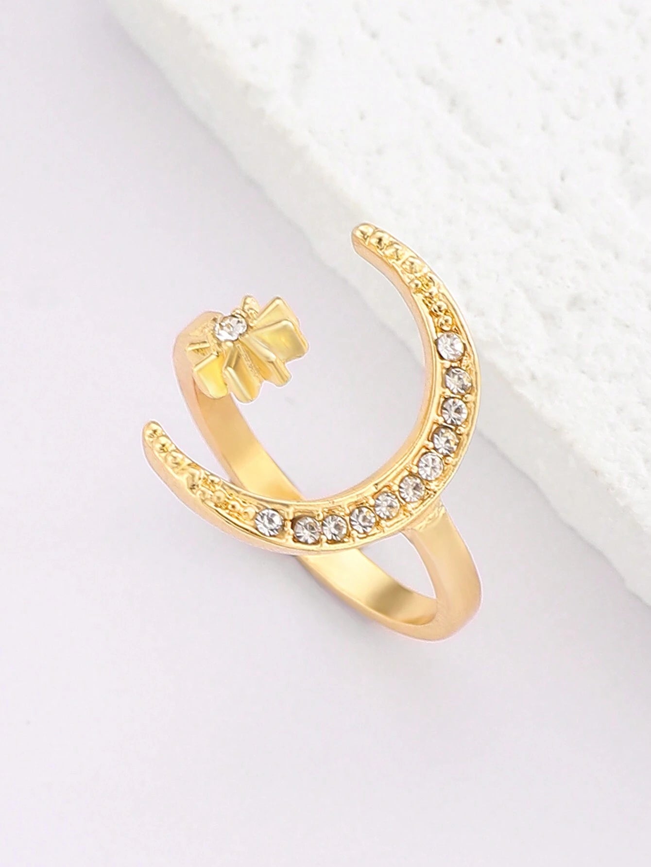 1Pc Retro Star & Moon Open Ring, Versatile Casual & Formal Wear Jewelry for Women