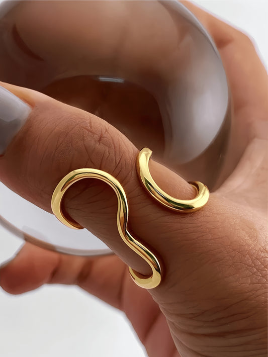 1Pc Fashionable Asymmetrical Wavy Curve Stainless Steel Adjustable Open Ring for Women, Daily/Party Wear