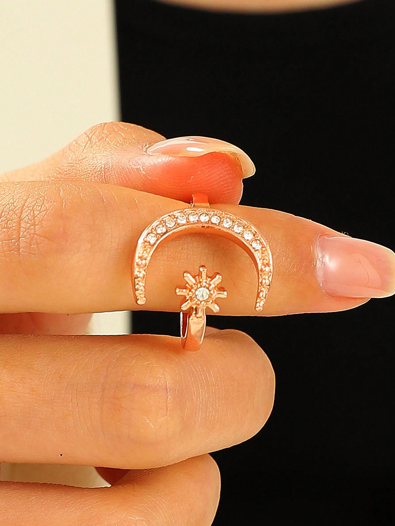 1Pc Retro Star & Moon Open Ring, Versatile Casual & Formal Wear Jewelry for Women