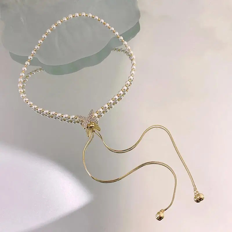 Fashion Adjustable Tassel Pearl Chain Necklace for Women 2025 Trend Rhinestone Butterfly Necklace Wedding Jewelry Birthday Gifts