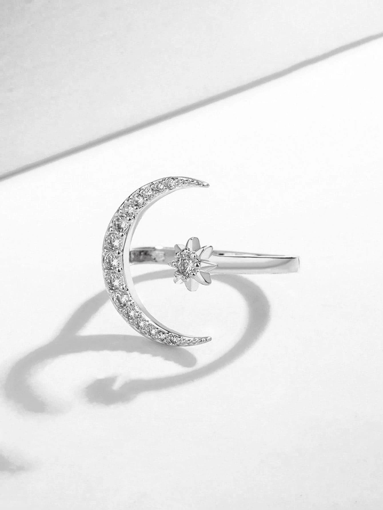 1Pc Retro Star & Moon Open Ring, Versatile Casual & Formal Wear Jewelry for Women