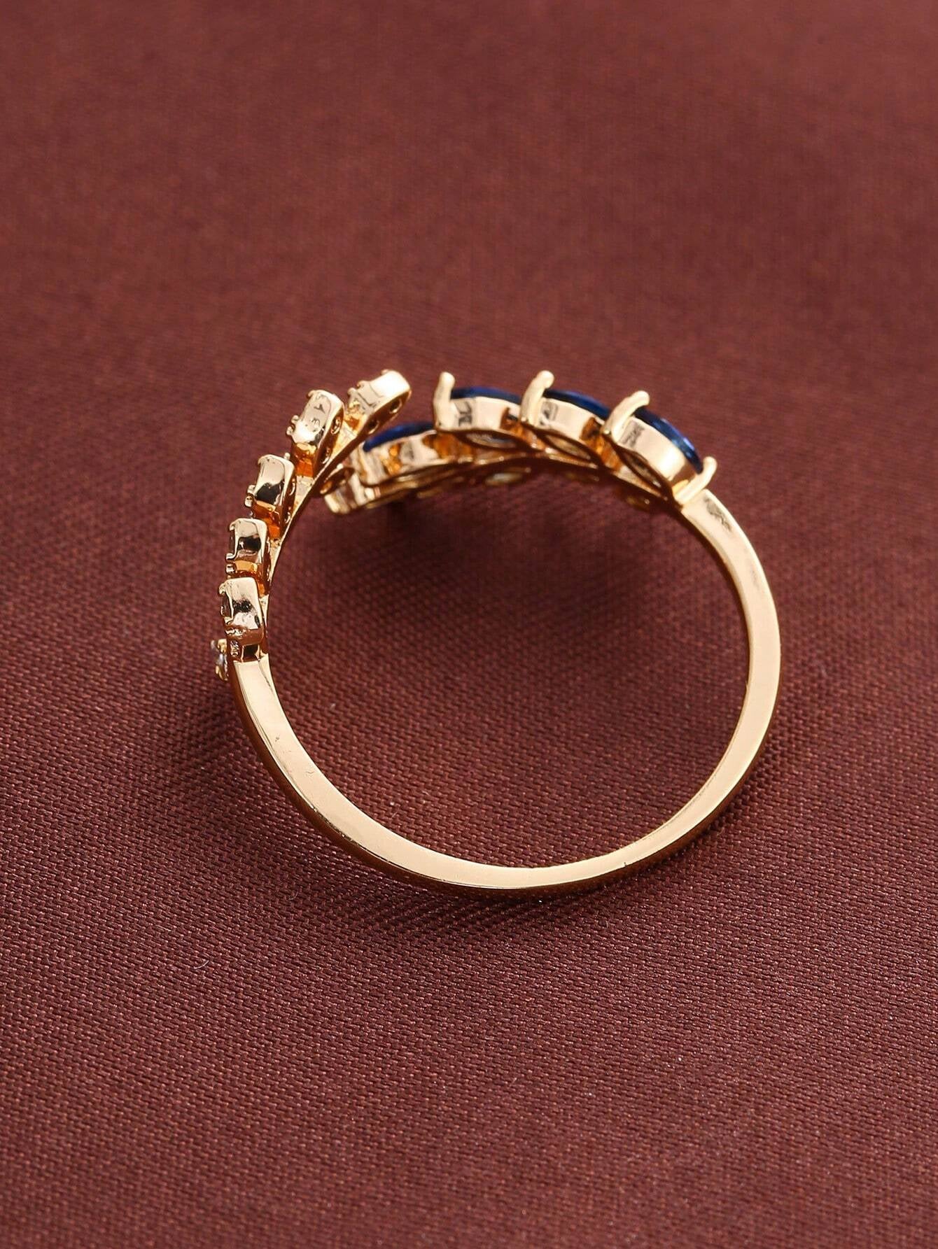 Cubic Zirconia Leaf Decor Cuff Ring