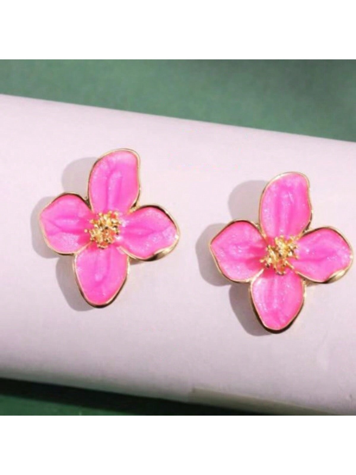 1 Pair Fashionable Hibiscus Flower Glazed Vintage/Retro Flower Stud Earrings, Versatile Jewelry Accessories Valentines