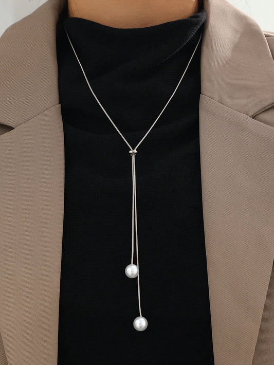 Fashion Faux Pearl Decor Y Shape Long Necklace Jewelry Gifts