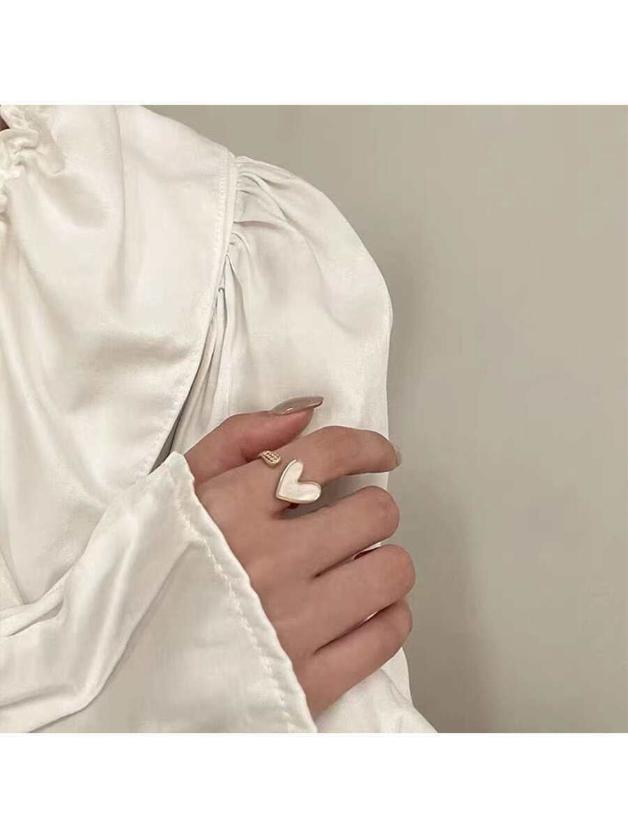 1Pc Women'S Gold-Tone Unique Design Adjustable & Openwork Heart Ring, Suitable for Daily Wear Elegant Valentine'S Day Valentines