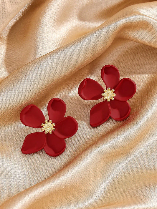 MESTILO 1 Pair of European and American Exaggerated Metal Large Flower Stud Earrings Suitable for Women'S Daily Wear Valentines