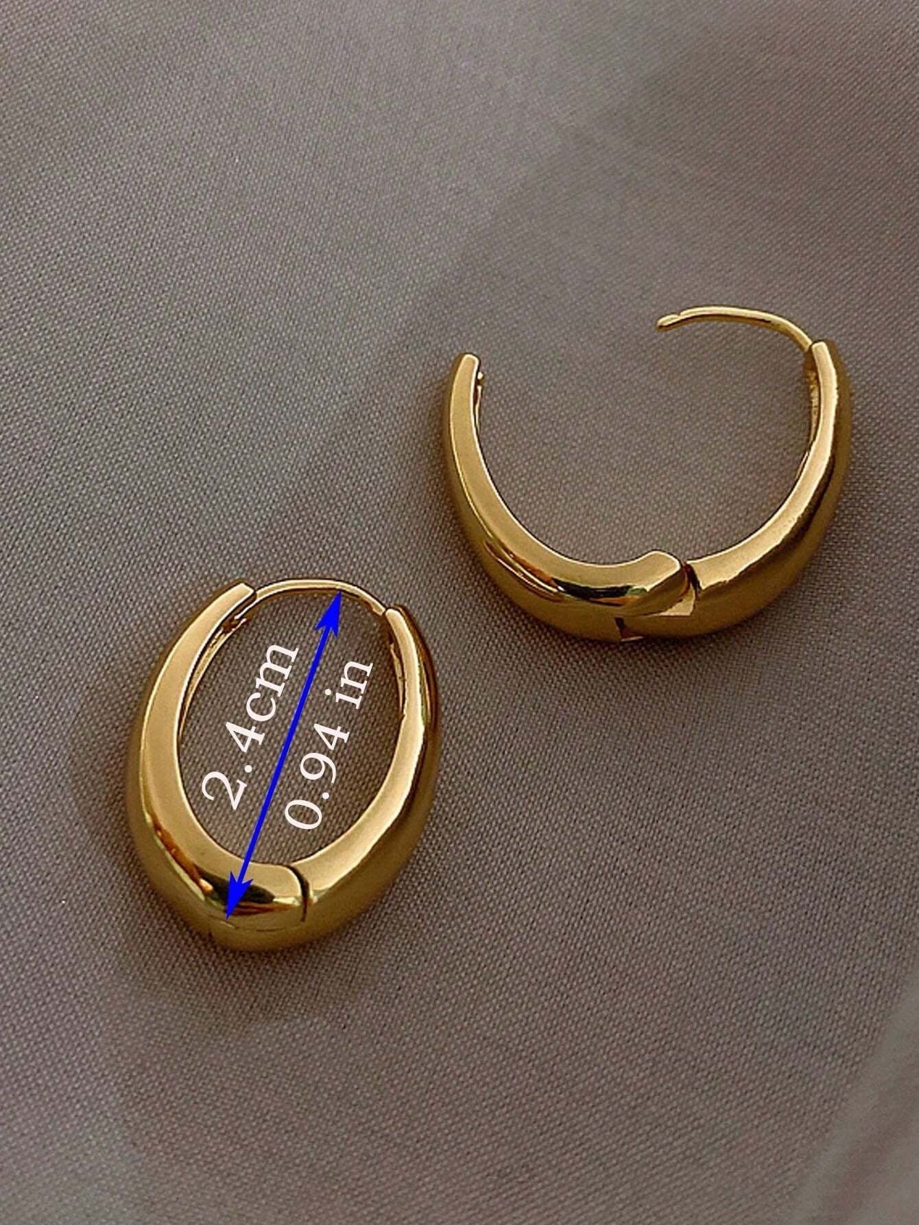 1Pair Simple Teardrop Hoop Earrings, Chunky Gold Tone Water Droplet Earrings, U-Shaped Earrings, Oval Hoop Earrings, Stylish and Elegant Lightweight Dainty Women Jewelry, Perfect Gift for Her