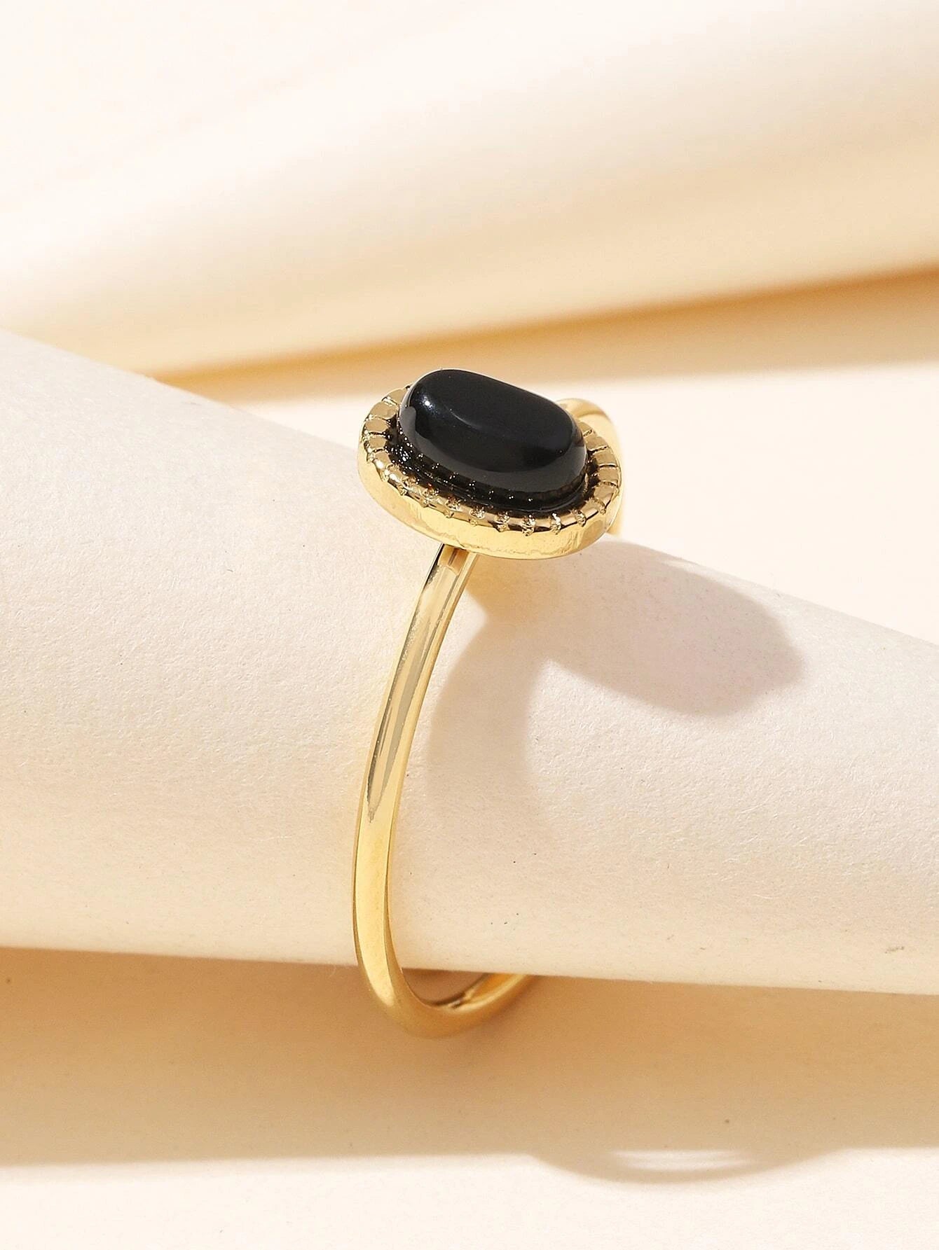 1Pc Fashionable 14K Gold Plated Stainless Steel Baroque Style Ring with Dopamine & Natural Stone Decoration, Adjustable Size, Suitable for Women'S Daily Wear, Gifts