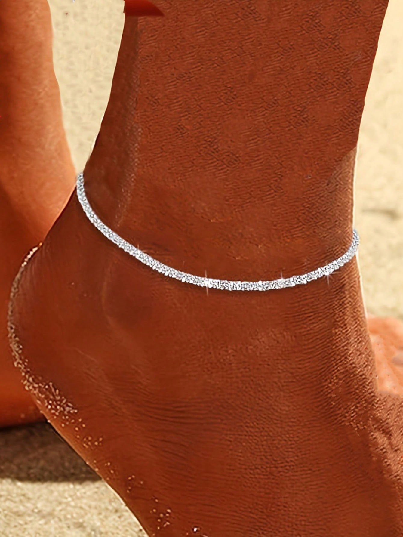 1Pc Simple Charm Bulingbuling Chain Silver Anklet Women'S Travel Holiday Jewelry Suitable for Couples to Wear