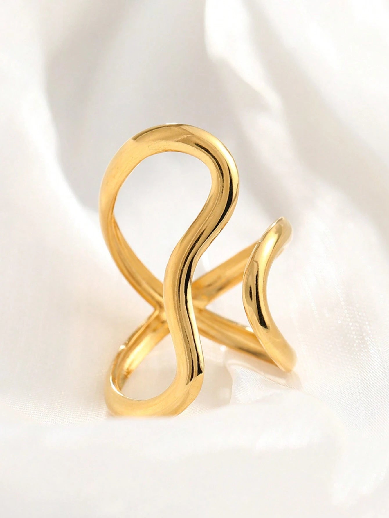 1Pc Fashionable Asymmetrical Wavy Curve Stainless Steel Adjustable Open Ring for Women, Daily/Party Wear