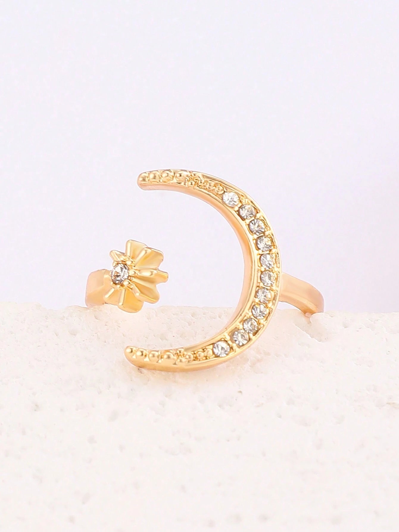 1Pc Retro Star & Moon Open Ring, Versatile Casual & Formal Wear Jewelry for Women
