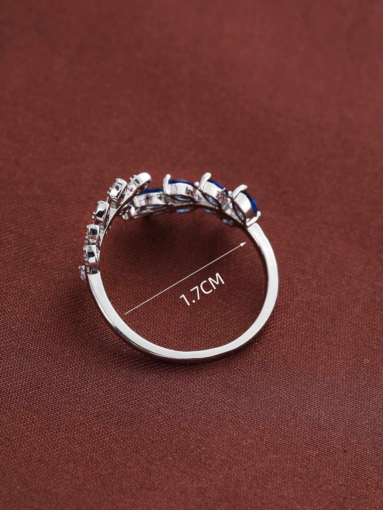Cubic Zirconia Leaf Decor Cuff Ring