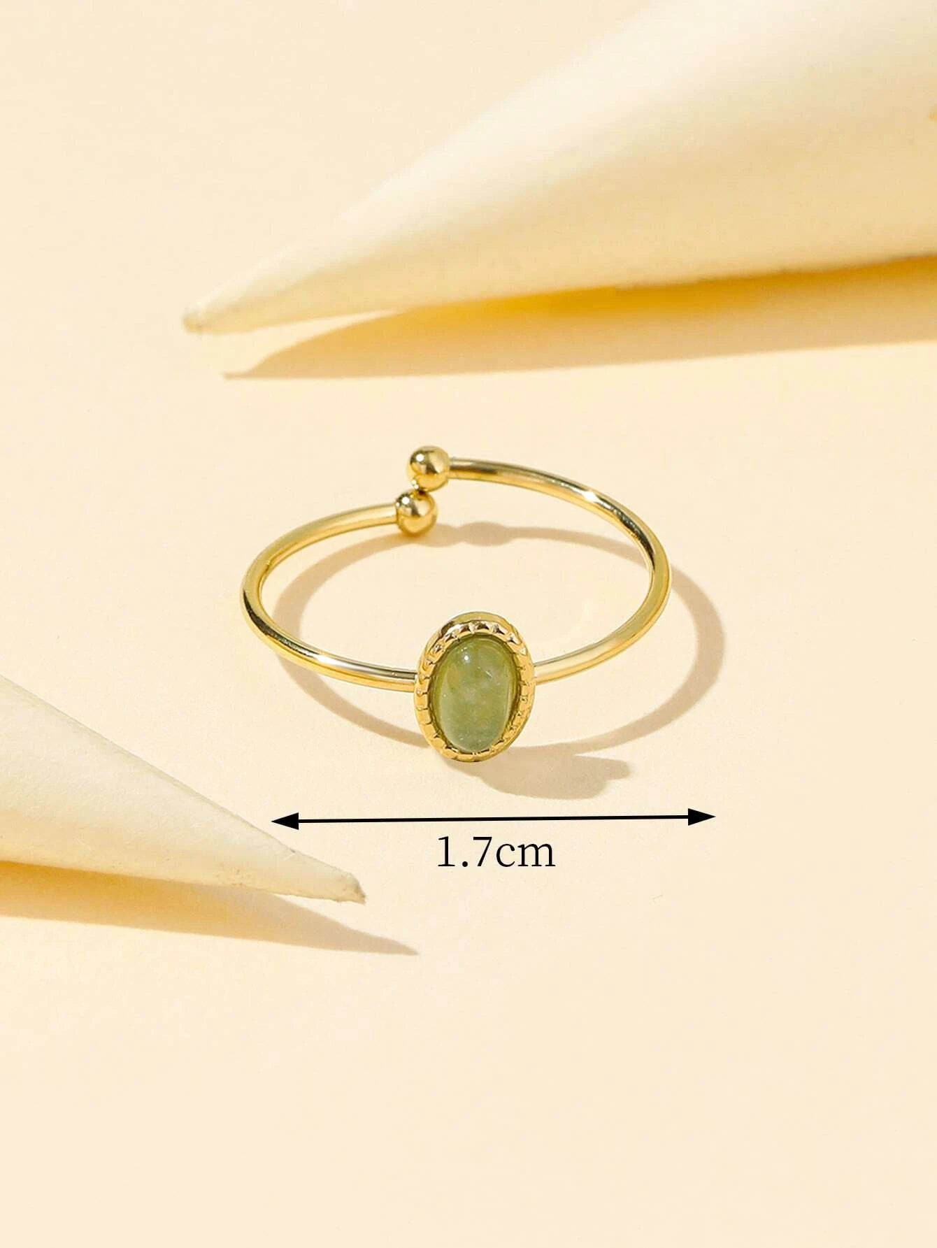 1Pc Fashionable 14K Gold Plated Stainless Steel Baroque Style Ring with Dopamine & Natural Stone Decoration, Adjustable Size, Suitable for Women'S Daily Wear, Gifts
