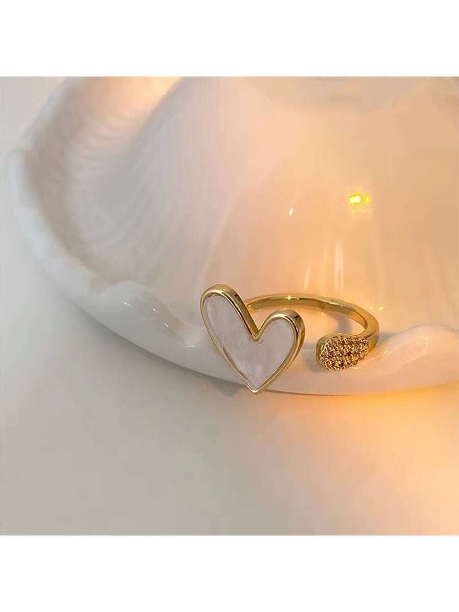 1Pc Women'S Gold-Tone Unique Design Adjustable & Openwork Heart Ring, Suitable for Daily Wear Elegant Valentine'S Day Valentines