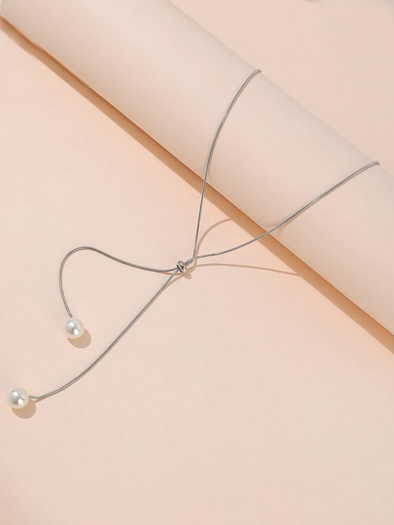 Fashion Faux Pearl Decor Y Shape Long Necklace Jewelry Gifts