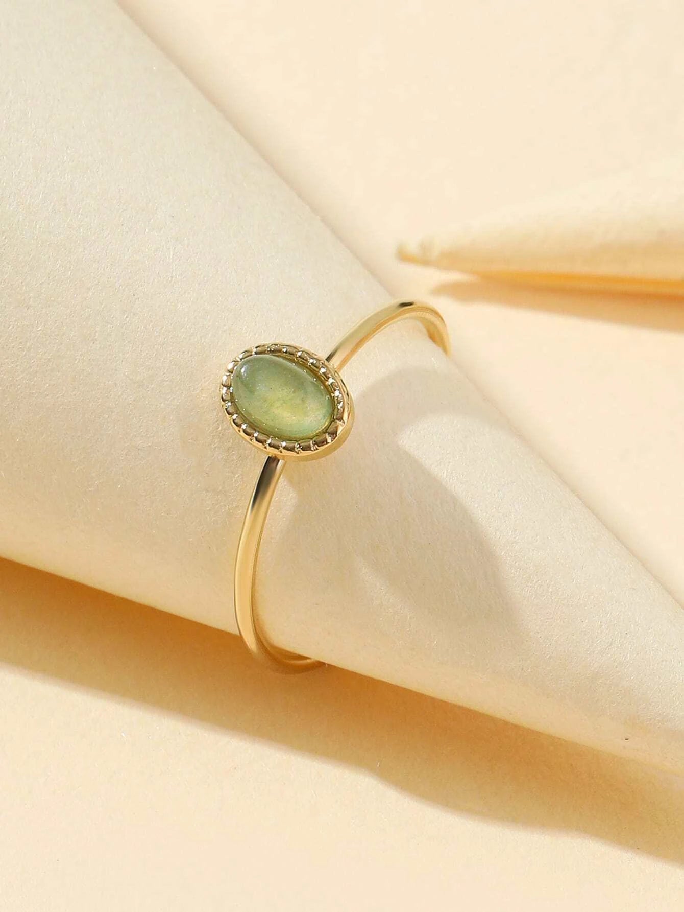 1Pc Fashionable 14K Gold Plated Stainless Steel Baroque Style Ring with Dopamine & Natural Stone Decoration, Adjustable Size, Suitable for Women'S Daily Wear, Gifts