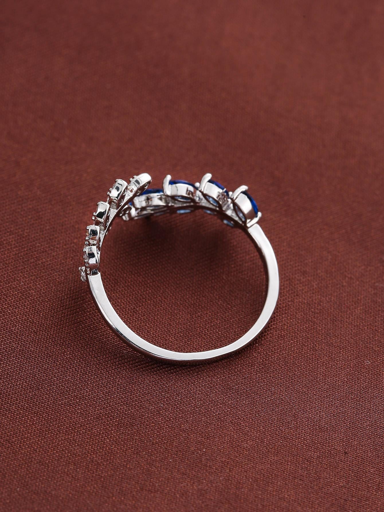Cubic Zirconia Leaf Decor Cuff Ring