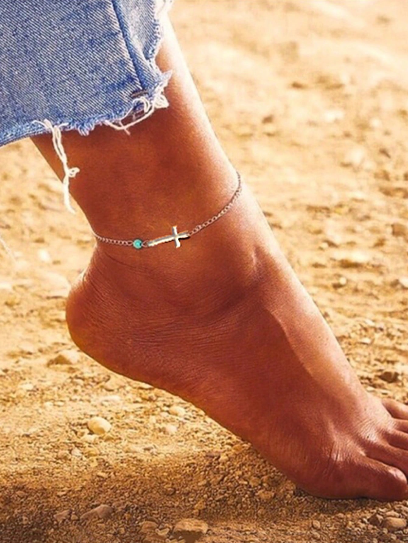 1Pc Simple Charm Bulingbuling Chain Silver Anklet Women'S Travel Holiday Jewelry Suitable for Couples to Wear