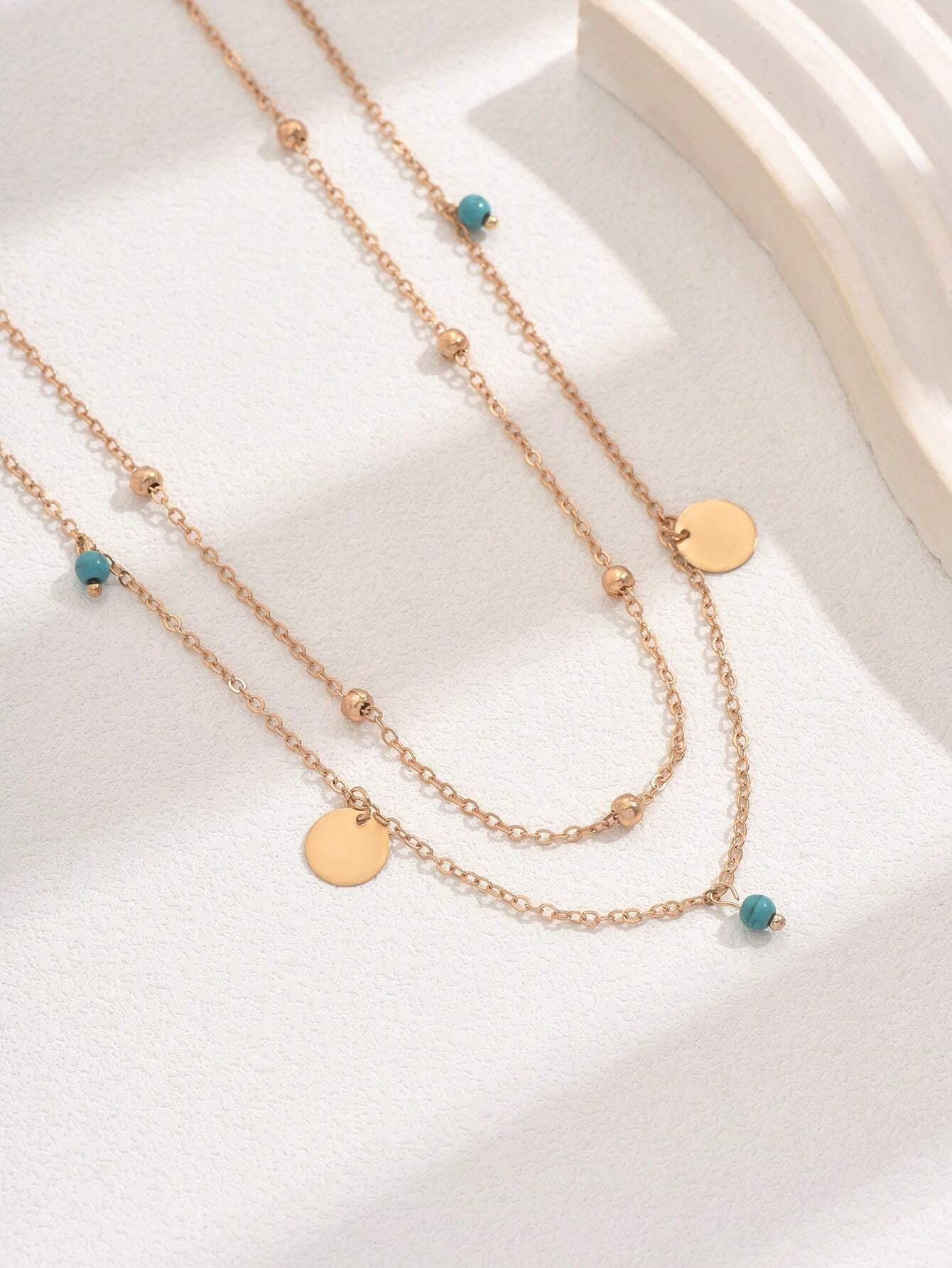 2Pcs/Set Random Quantity Faux Turquoise Disc Pendant Waist Chain, Resort Style