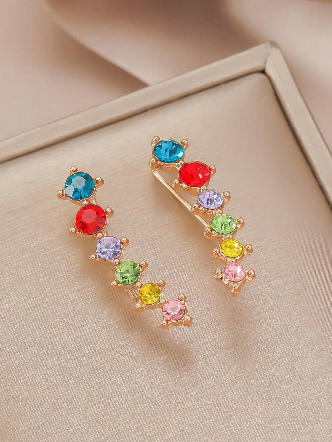 1Pc Copper Jewelry Simple & Classy & Versatile & Fashionable Leaf Design Cubic Zirconia Earrings for Women