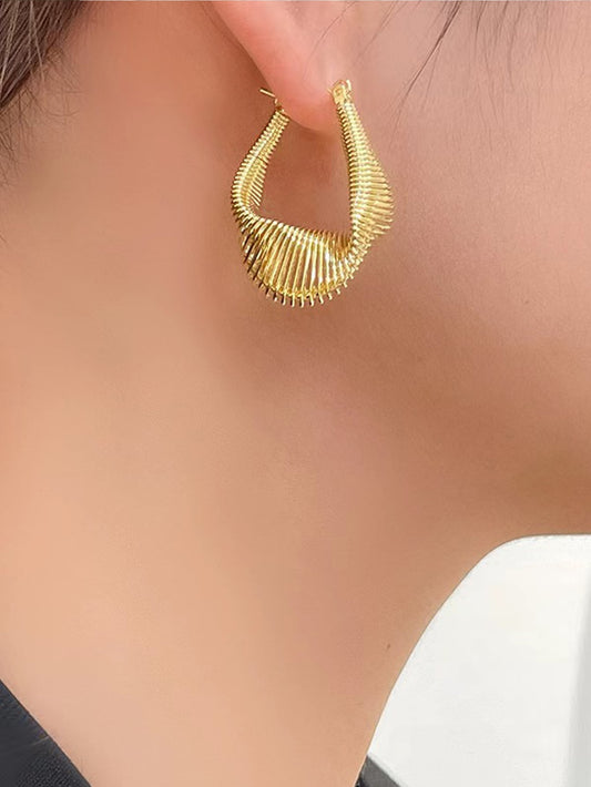 1Pair Fashionable & Elegant Twisted Asymmetrical Coil Design 18K Gold-Plated Stainless Steel Earrings Suitable for Women'S Daily Wear