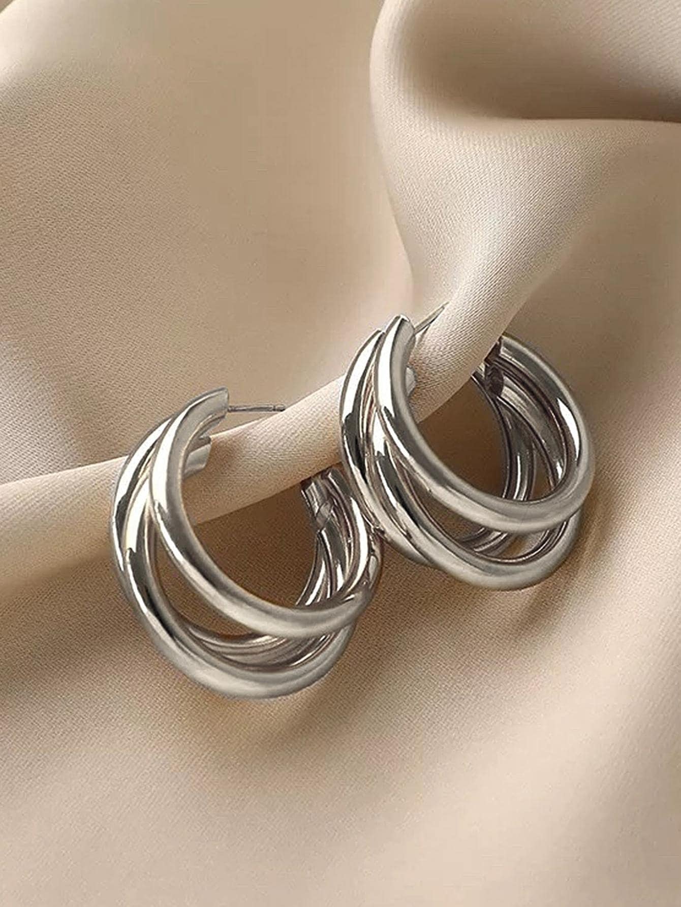 1Pair Fashion Minimalist Layered Cuff Hoop Earrings for Women for Daily Decoration