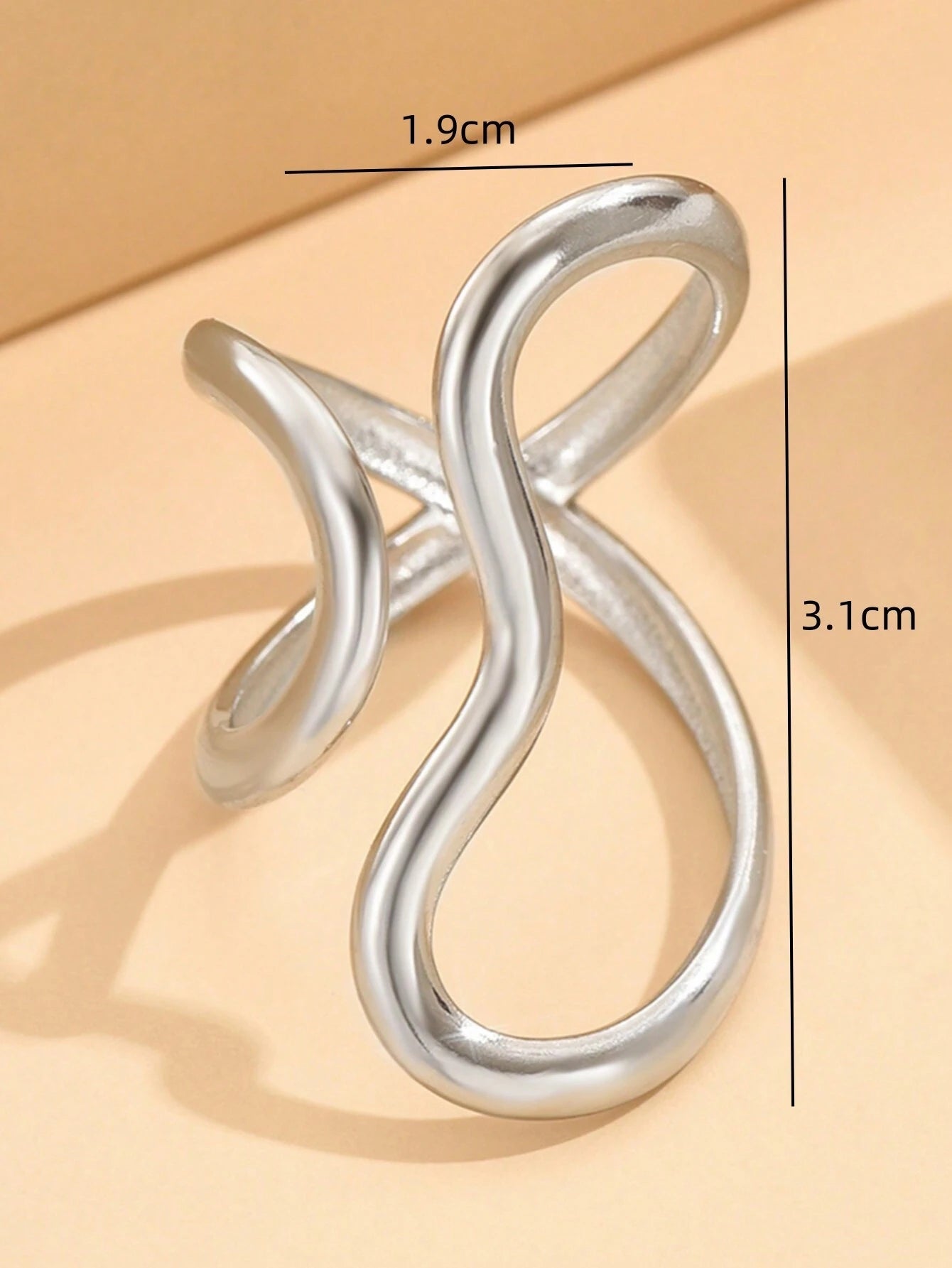 1Pc Fashionable Asymmetrical Wavy Curve Stainless Steel Adjustable Open Ring for Women, Daily/Party Wear