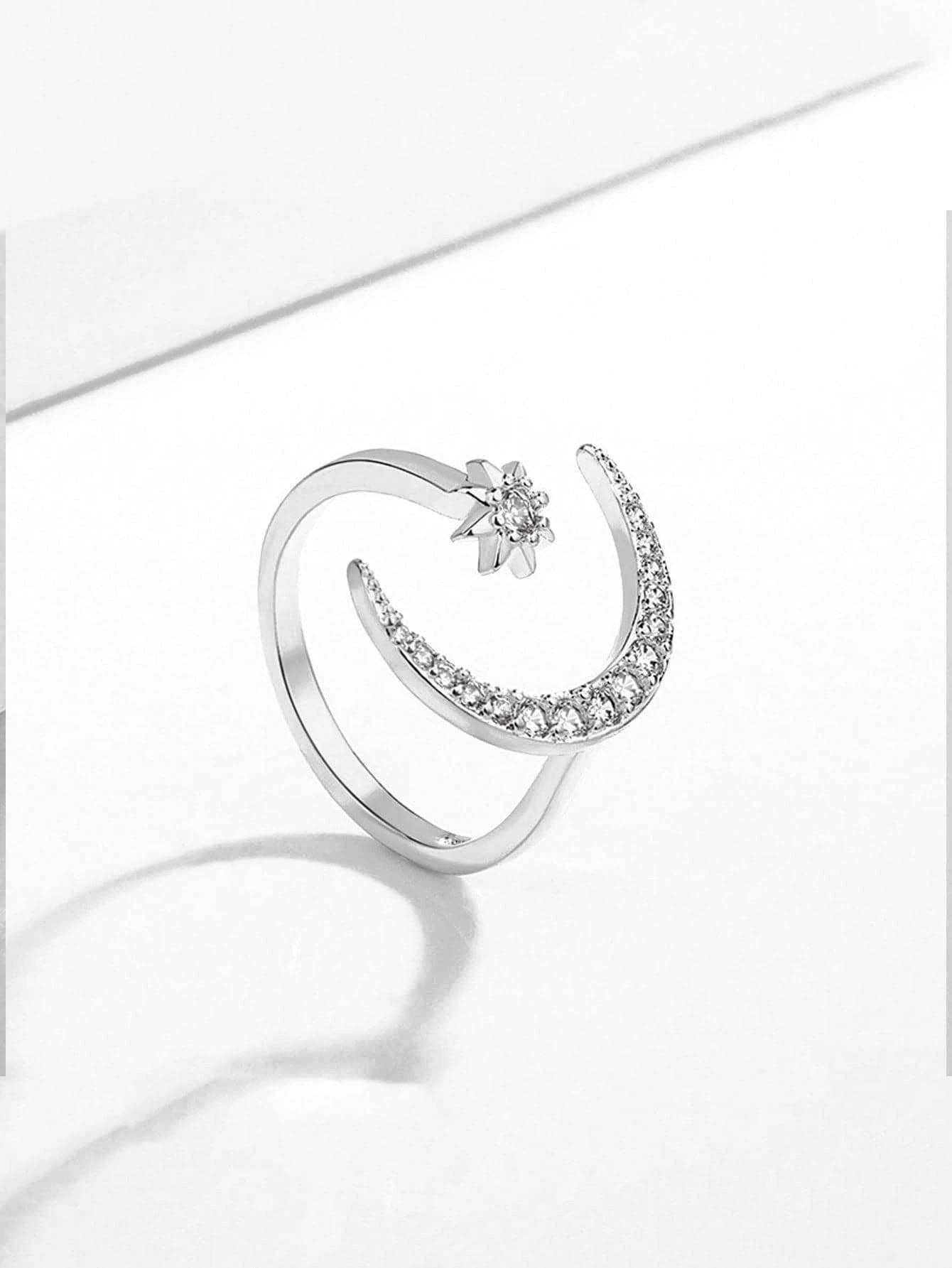 1Pc Retro Star & Moon Open Ring, Versatile Casual & Formal Wear Jewelry for Women
