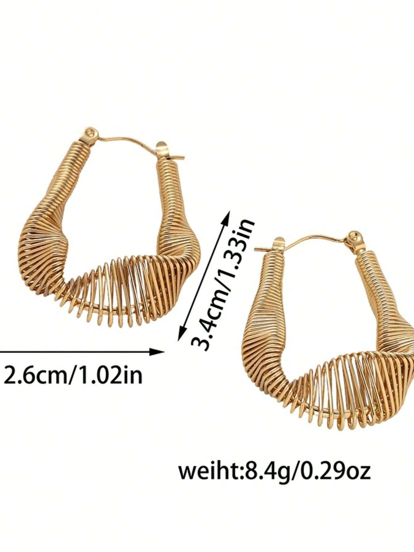 1Pair Fashionable & Elegant Twisted Asymmetrical Coil Design 18K Gold-Plated Stainless Steel Earrings Suitable for Women'S Daily Wear