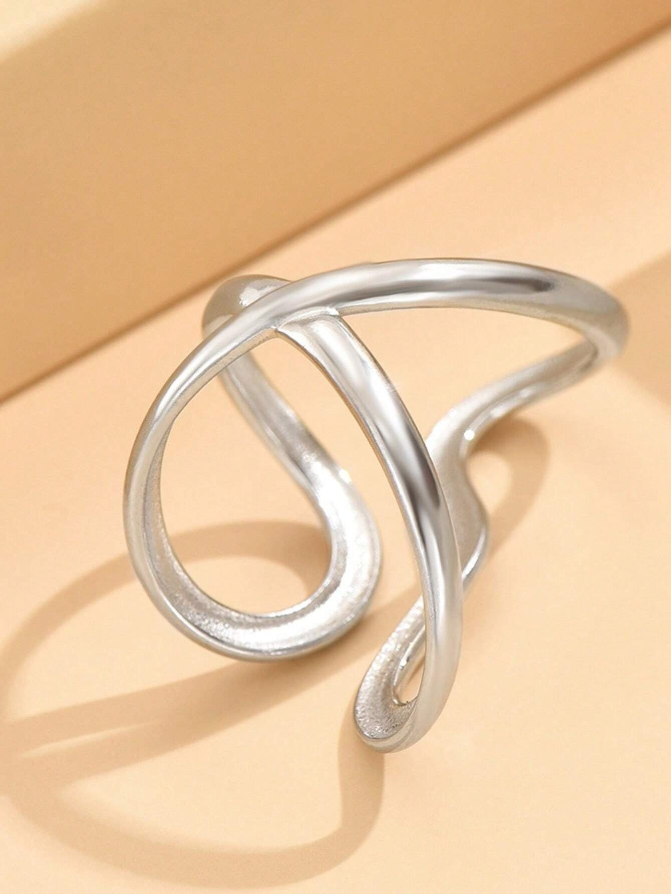 1Pc Fashionable Asymmetrical Wavy Curve Stainless Steel Adjustable Open Ring for Women, Daily/Party Wear