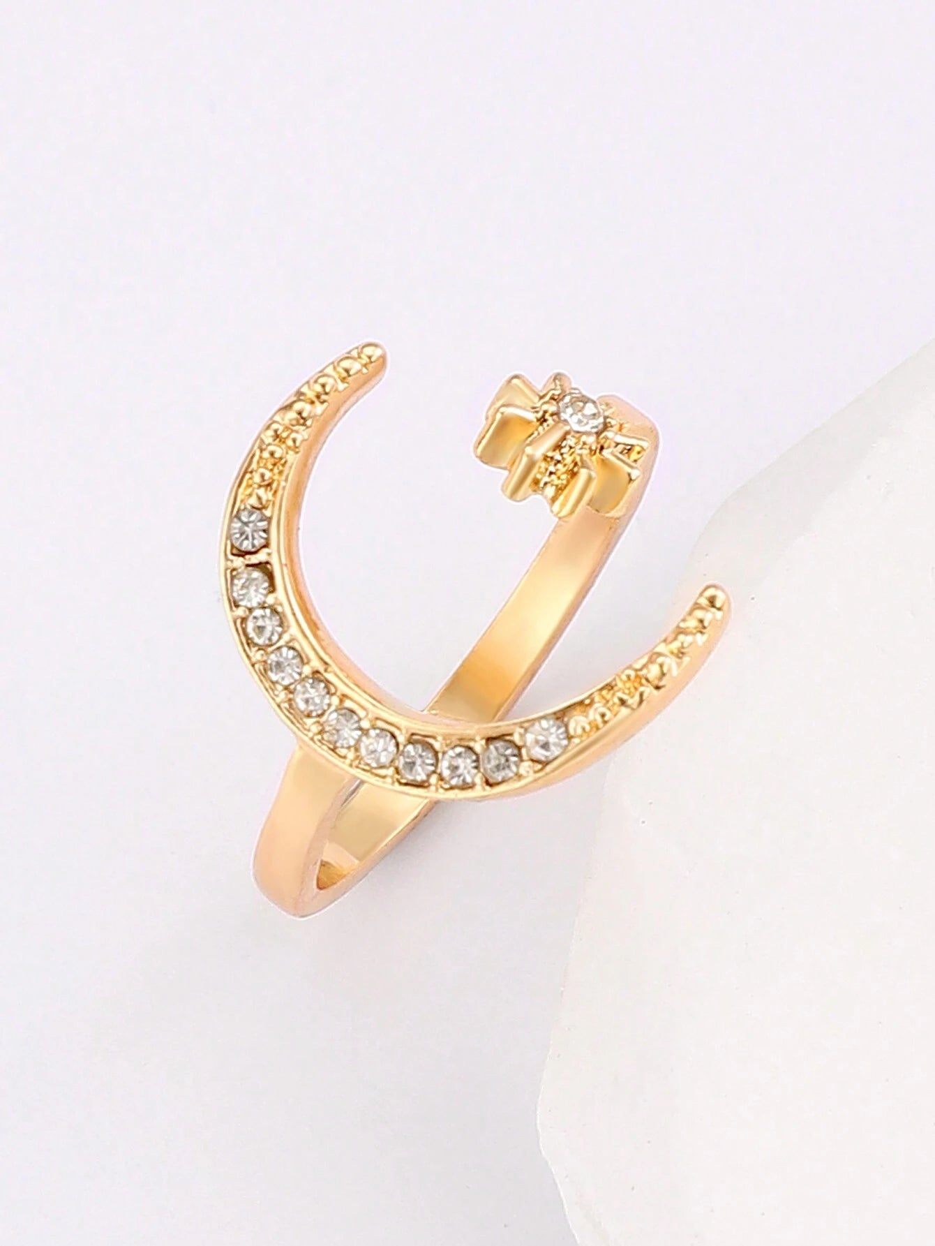 1Pc Retro Star & Moon Open Ring, Versatile Casual & Formal Wear Jewelry for Women