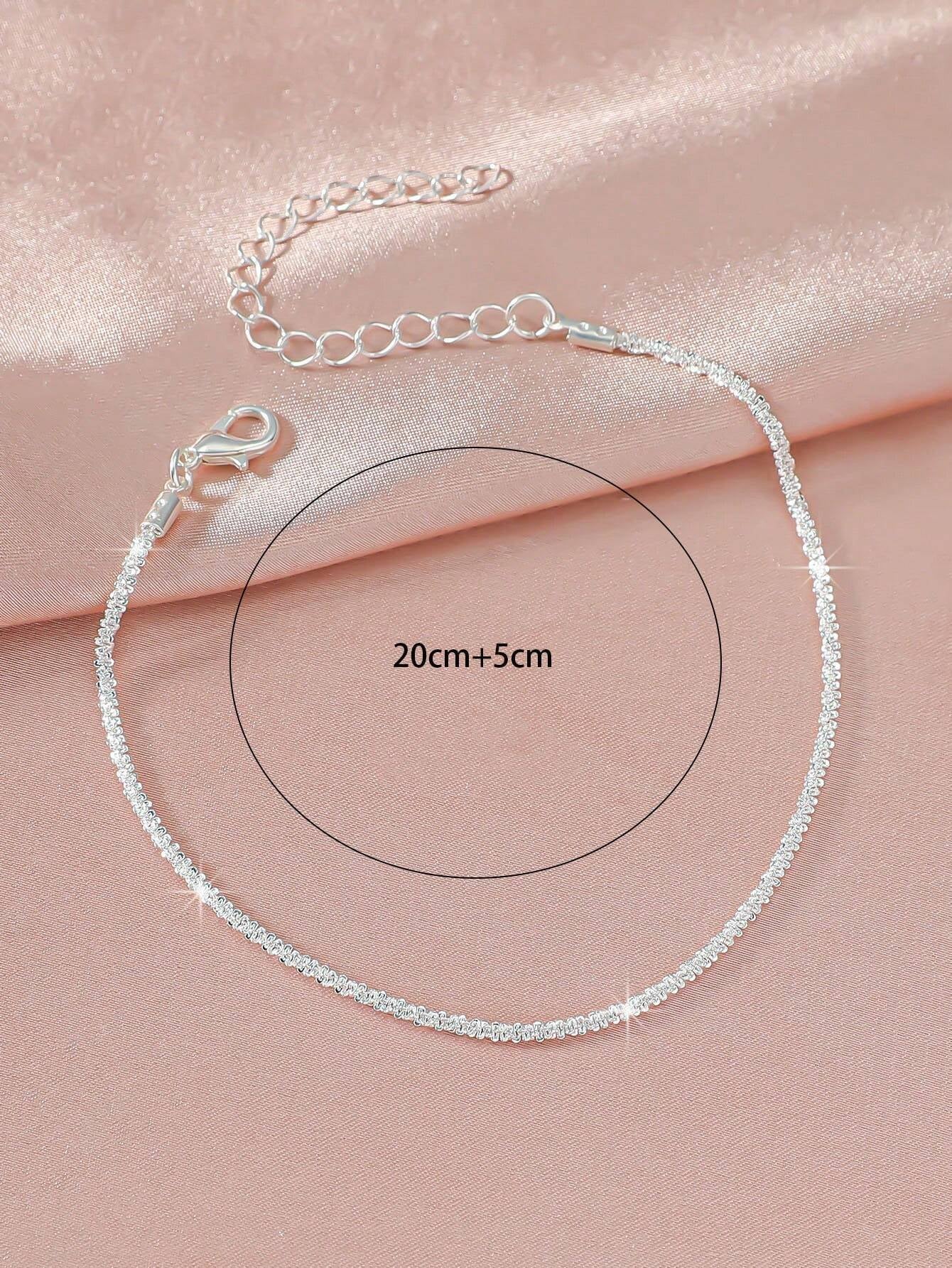 1Pc Simple Charm Bulingbuling Chain Silver Anklet Women'S Travel Holiday Jewelry Suitable for Couples to Wear