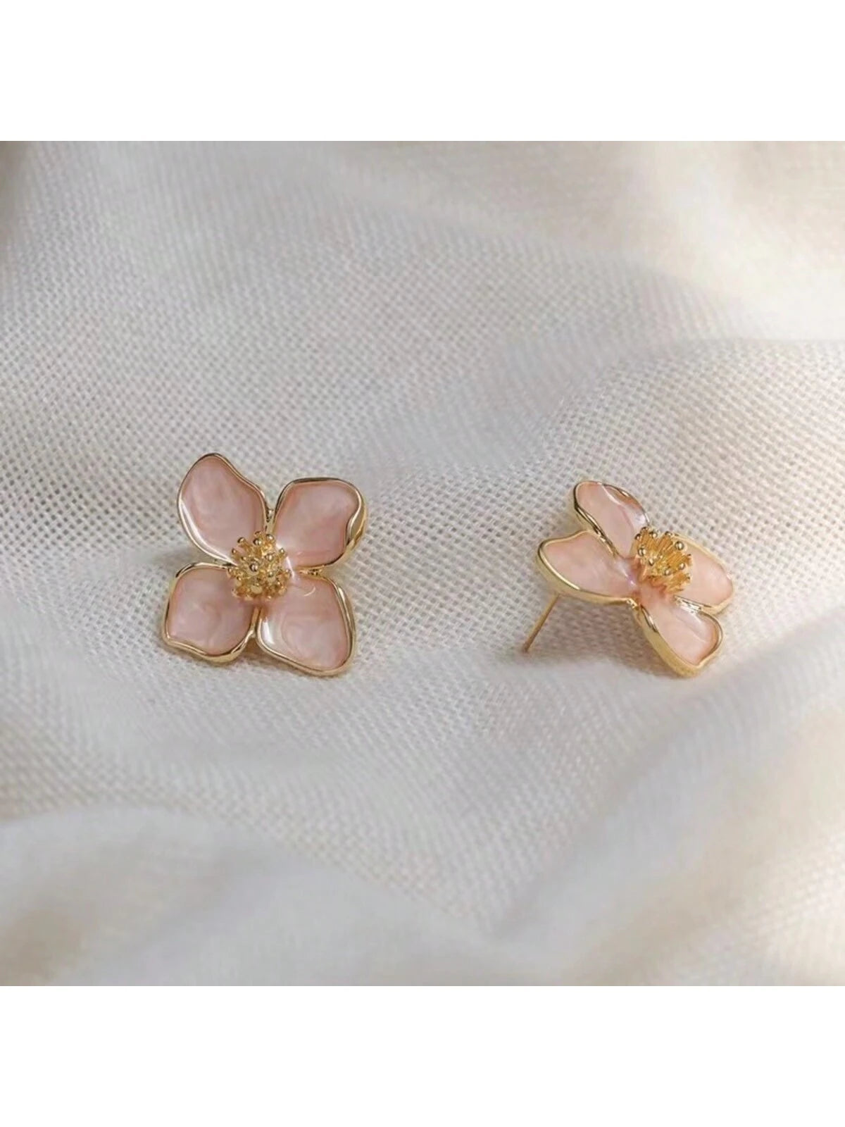 1 Pair Fashionable Hibiscus Flower Glazed Vintage/Retro Flower Stud Earrings, Versatile Jewelry Accessories Valentines
