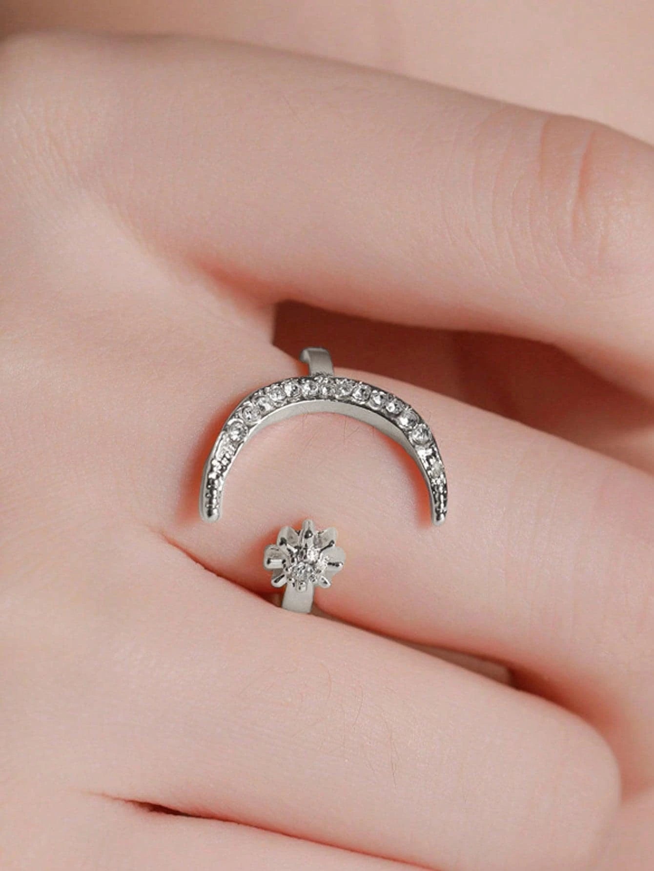 1Pc Retro Star & Moon Open Ring, Versatile Casual & Formal Wear Jewelry for Women